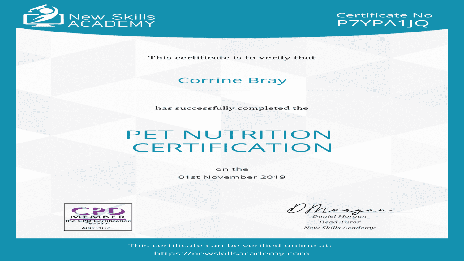 Pet Nutrition Certificate