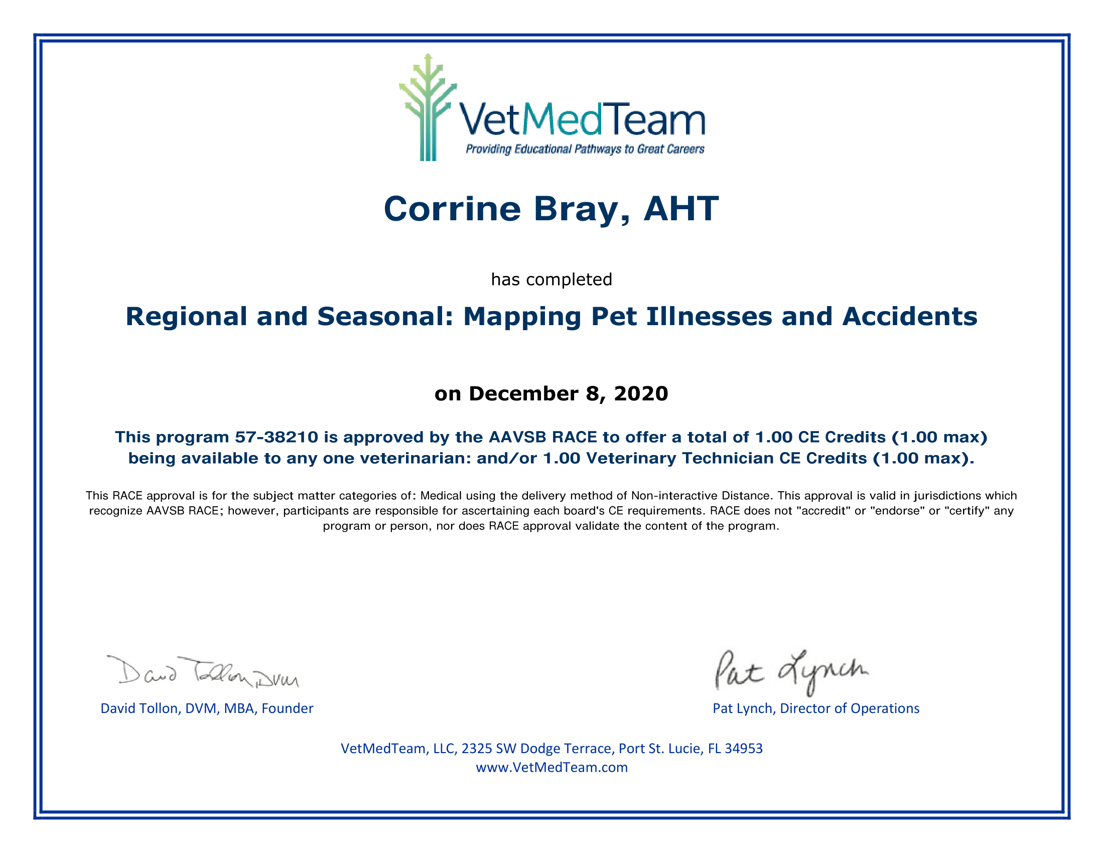 Regional and Seasonal Certificate