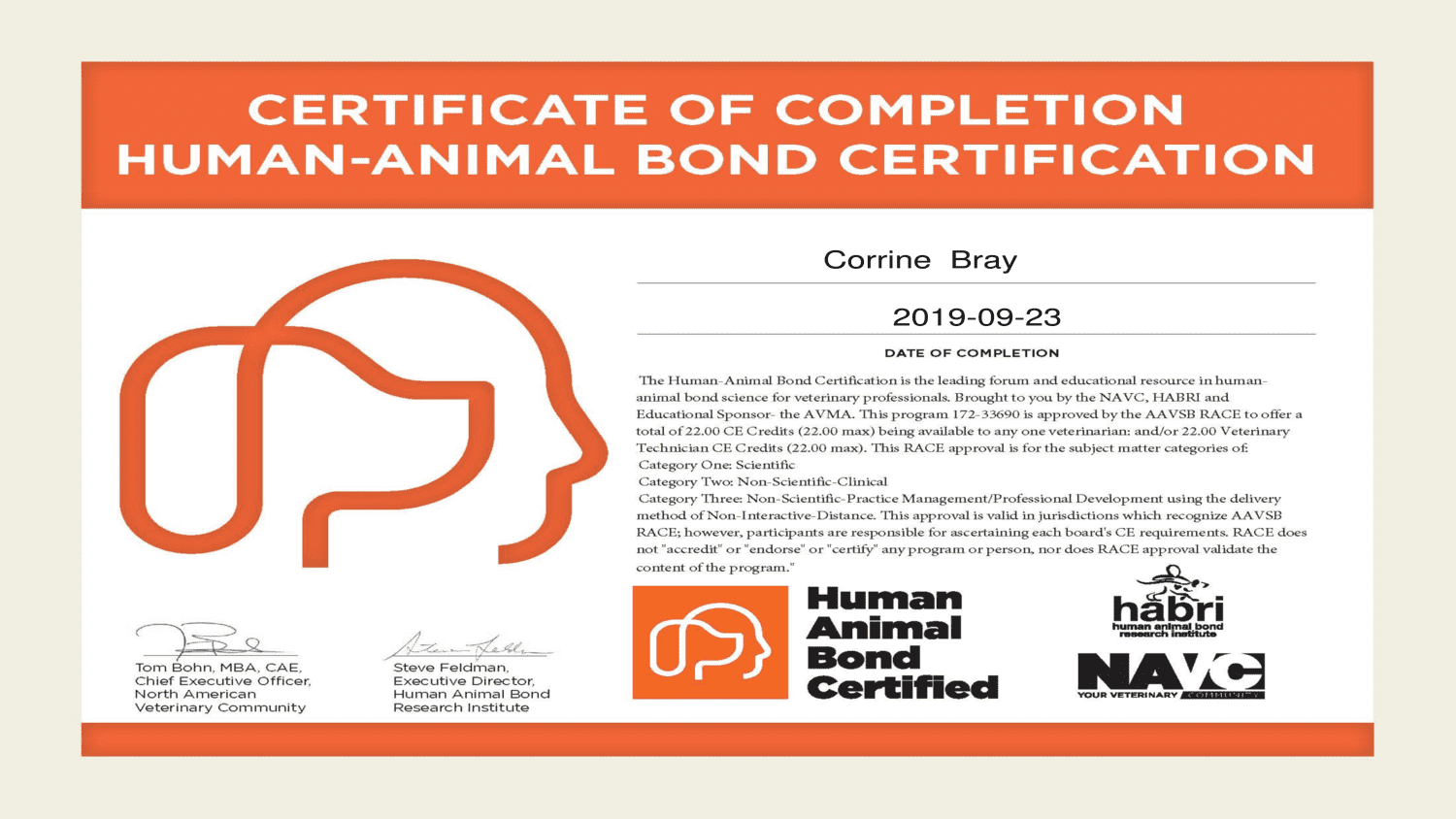 The Human Animal Bond Certification