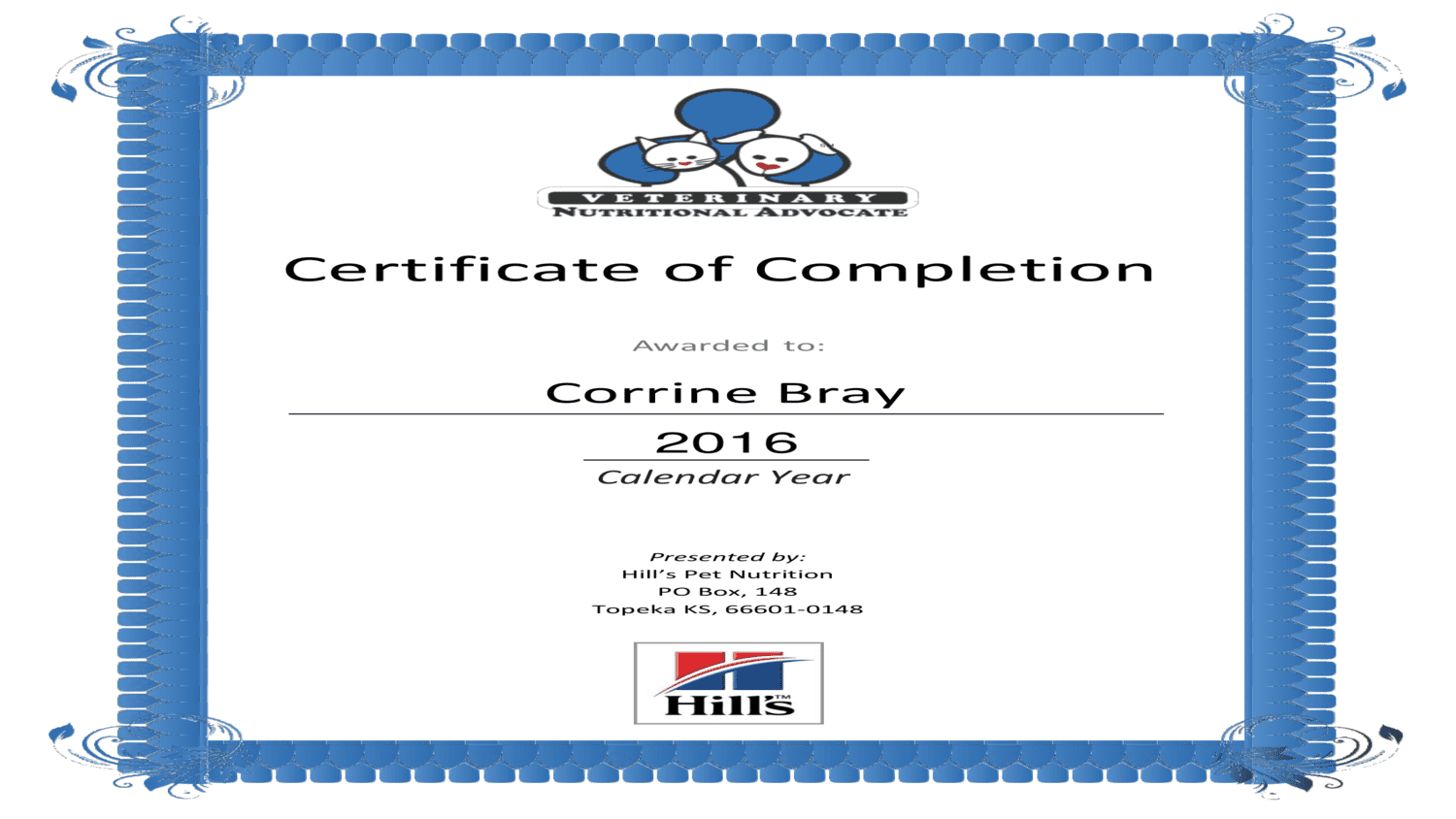 Veterinary Nutritional Advocate Certificate